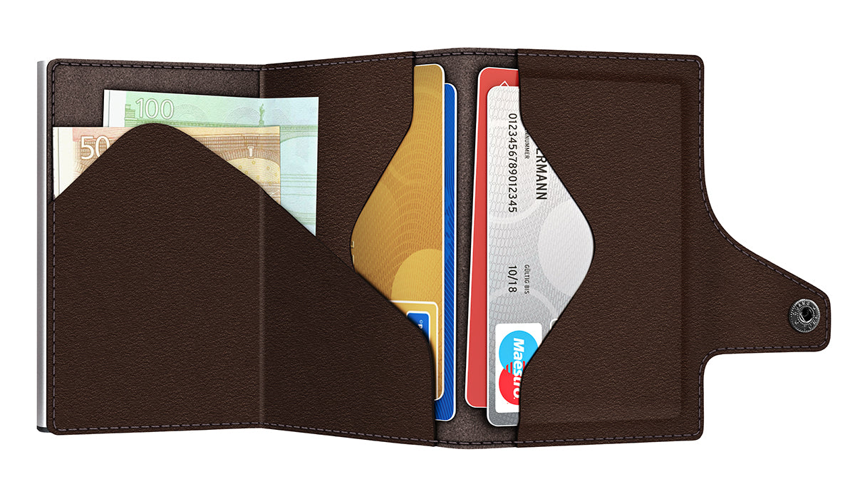 Wallet CLICK & SLIDE Coin Pocket Nappa Brown/Silver